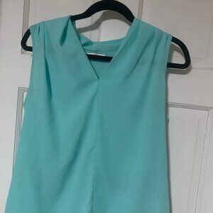 Reneec Aqua Blue Sleeveless Blouse Women’s Size L V-Neck High Low Hem Top